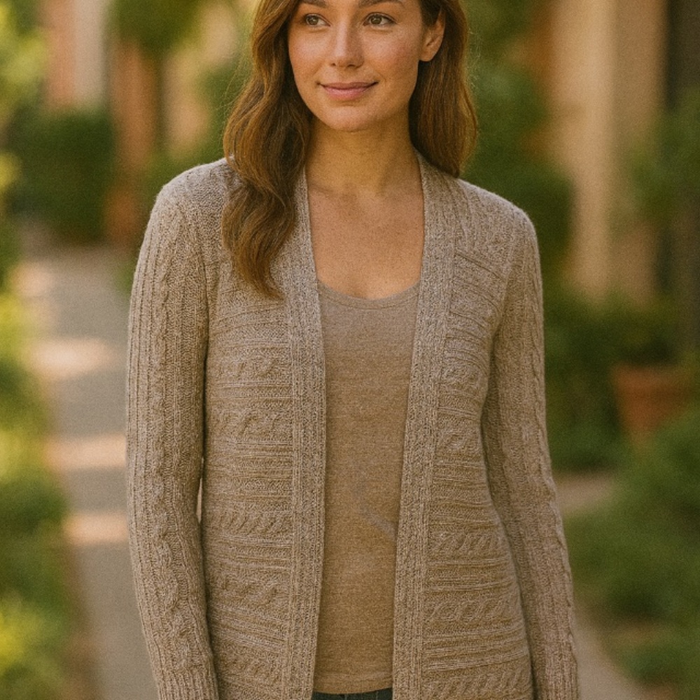 Athleta Taupe Open-Front Cardigan